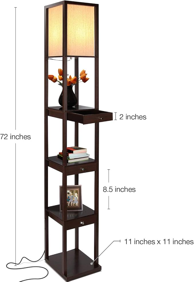 tall floor lamp with shelves dimensions small footprint space saving lighting narrow vertical storage lamp