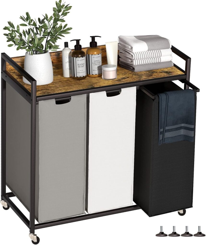 laundry sorter with shelves and removable bags for small space laundry room organization
