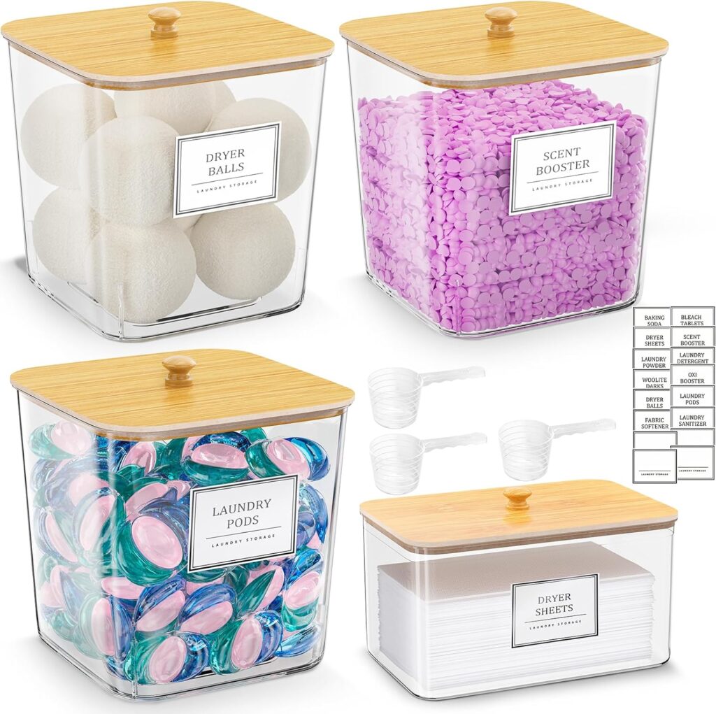 clear laundry storage containers for pods dryer balls and scent boosters aesthetic organization idea