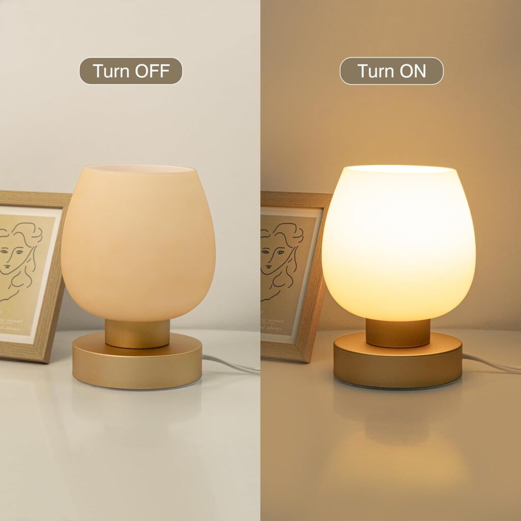 Soft-glow warm table lamp creating cozy ambient lighting in a calm minimalist entryway