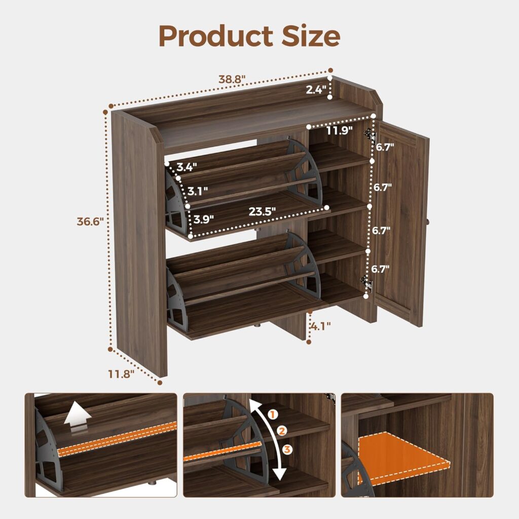 Slim hidden shoe storage cabinet with vertical flip drawers and compact storage design for small entryways