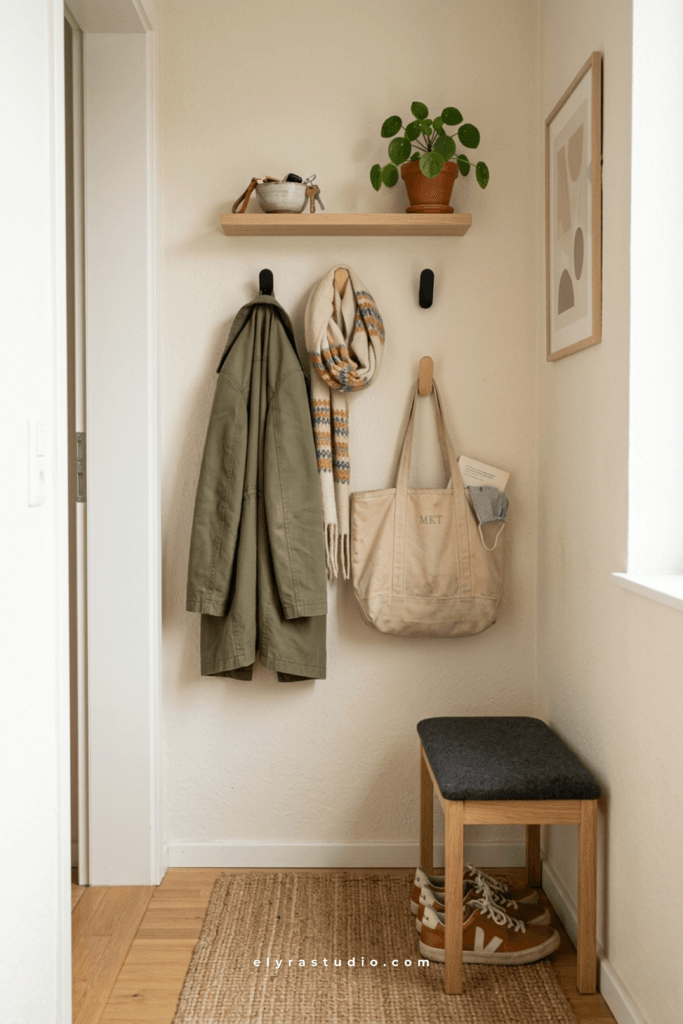 Apartment entryway with wall hooks for coats, bags and everyday essentials